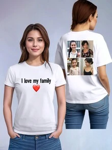 Camiseta personalizada para mujer con fotos personalizadas, personaliza tus propias selfies/amigos/parejas/fotos de mascotas y texto personal, ideal para San Valentín, Año Nuevo, cumpleaños, aniversario, regalos festivos, decorativa, perro, única, personalizada, regalos ideales para ella, familia, amigos, niñas rosas, para vacaciones, para aniversarios - Blanco - Ver 3