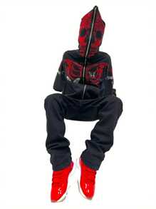 Adult Coat, Rhinestones Skull Butterfly Skeleton Print Long Sleeve Hooded Jacket For Spring Fall, S/M/L/XL