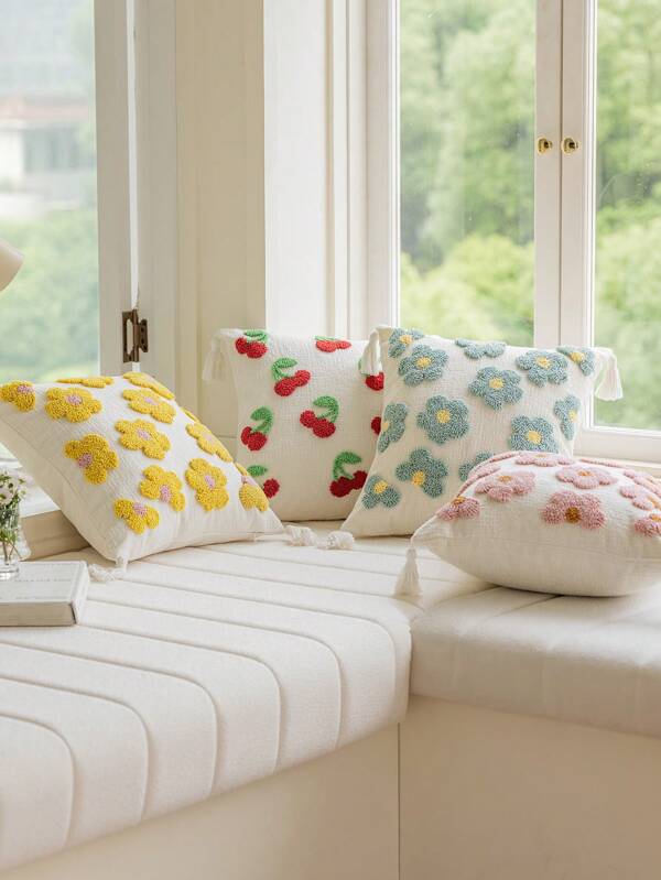 1 pièce Housse de coussin à capitons avec pompons sans rembourrage, housse de coussin décoratif en canevas moderne pour la maison