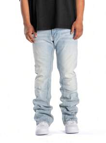 Distressed Stretch Skinny Jeans, Casual Street Style Cotton Wash Flared Tapered Leg Trousers