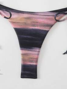 时尚性感扎染比基尼套装，带侧系带胸罩和内裤，夏季 - 紫色 - 查看 4