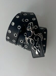 1pc Casual, Retro, Sexy Street Style, Light Business Cross Leather PU (Polyurethane) Metal Eyelets Belt, Cross Buckle Detachable Double-Sided Unisex Belt, Spring/Summer New, Suitable For All Seasons, Valentine's Day Gift