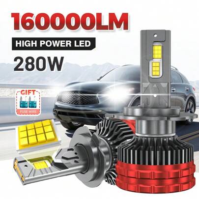 DrViAion 2 piezas Faros LED de alta potencia de 280W H4 H7 con 160,000LM H11 9005 HB3 9006 HB4 9007 HB5 9008 H13 9012 HIR2 Bombillas de faros LED para automóvil
