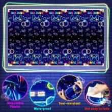 1pc/3pcs Video Game Controller Neon Lights Birthday Tablecloth, Disposable Rectangular Plastic Tablecloth For Game Themed Party, Birthday Party Decorations & Supplies