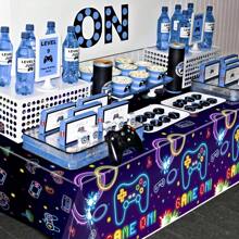 1pc/3pcs Video Game Controller Neon Lights Birthday Tablecloth, Disposable Rectangular Plastic Tablecloth For Game Themed Party, Birthday Party Decorations & Supplies