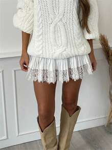 Women's Lace Mini Skirts Casual Low Rise Loose Fit Pleated A-Line Skirts Half Slip Skirt Lace Trim Fairy Mesh Flowy Short Skirts Underskirt Casual Summer Beach Vacation Clothes Outfit Streetwear - 白色 - 查看 1