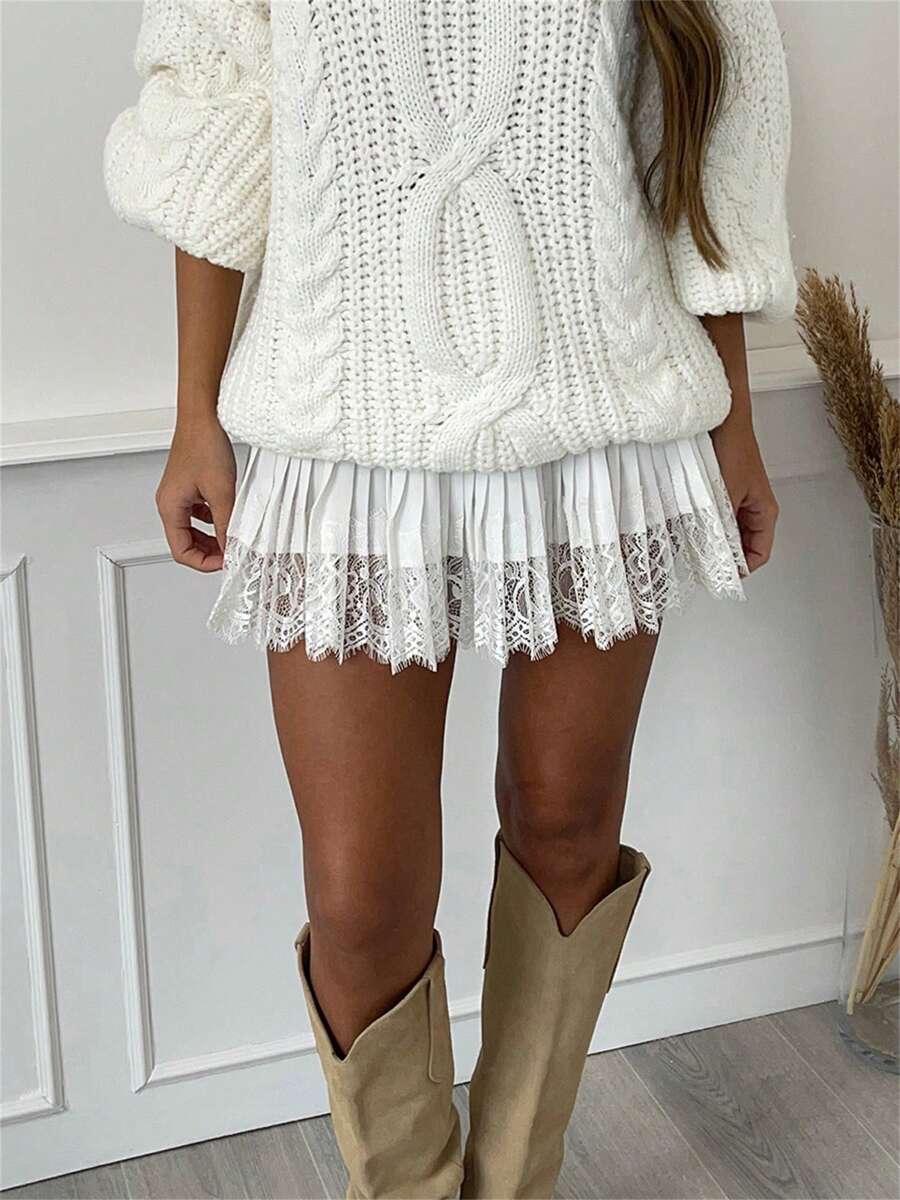 Women's Lace Mini Skirts Casual Low Rise Loose Fit Pleated A-Line Skirts Half Slip Skirt Lace Trim Fairy Mesh Flowy Short Skirts Underskirt Casual Summer Beach Vacation Clothes Outfit Streetwear - 白色 - 查看 1