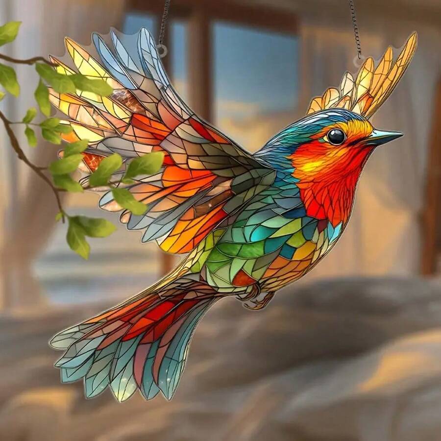 Grazioso suncatcher a forma di pettirosso - decorazione colorata da appendere alla finestra, perfetto per la decorazione di casa e giardino, regalo ideale per uomini, donne, anniversari familiari, compleanni, inaugurazioni di casa