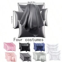 Satin Pillowcase Is Suitable For Hair And Skin Similar To Silk Pillowcase, Pillowcase Large Size 4-Piece Set-Satin Cooling Pillowcase With Envelope Seal