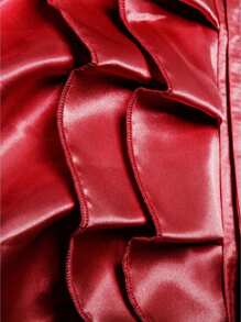 Men's Dress Shirt Button Down Casual Long Sleeve Shirt Prom Wedding Regular Fit Button Up Shirt, Men Satin Ruffle Shirts Long Sleeve Stand Collar Solid Color Slim Fit Dress Shirt - 酒紅色 - 查看 3