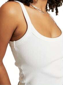 Womenacute;S Solid Color Tank Tops, Basic Sleeveless Scoop Neck Slim Fit Shirts Ribbed Tops - White - View 4