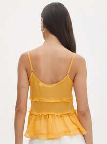 Women's Summer Casual Cami Tops Sleeveless Backless Solid Color Tie Up Ruffle Vest - Yellow - View 4
