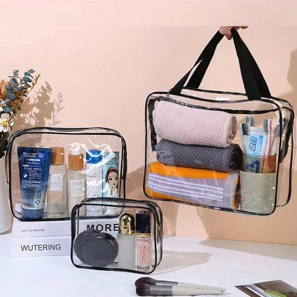 3Pcs Set Transparent Toiletry Bags, Large Capacity Travel Organizer Storage Pouch Makeup Cosmetics Bag Multifunction, Makeup Bag Beach Pool Spa Gym Bag, Large Capacity Travel Toiletries Zipper Storage Bag Classmate Gift, Bridesmaid Gift, Wedding Gift, Summer Travel, Vacation Home Bathroom Decor Makeup Organizer Bathroom Accessories Back To School