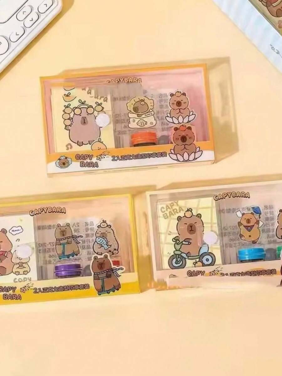 Conjunto De 3 Pcs De Capivara Carimbo De Desenho Animado Bonitinhos Com Bloco De Notas Para Escrever