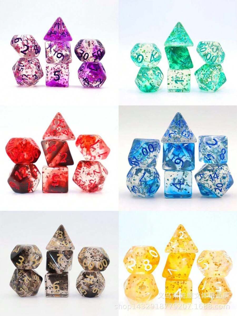 7-Piece Set Of Running Group Dice Game 20-Sided Dice Digital Dice Sieve Table Game Accessories Multi-Sided Dice - Multicolor - View 1