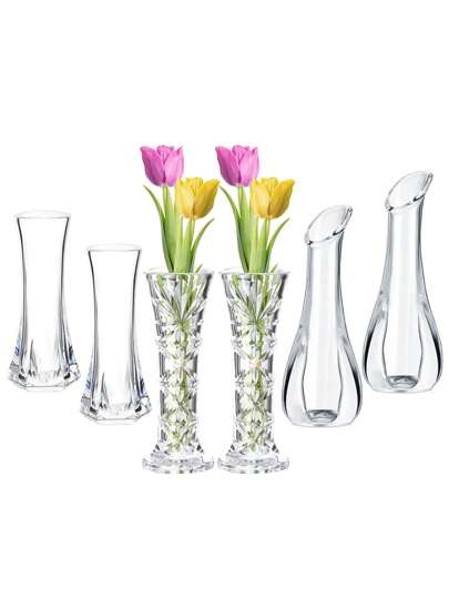 1/2/3 件透明塑料亚克力花瓶，可容纳玫瑰花瓶，简约设计，玻璃外观水晶亚克力花瓶，亚克力透明花蕾家居装饰人造花瓶，小花瓶水晶可爱客厅中心摆件桌面装饰，婚礼家居餐桌装饰