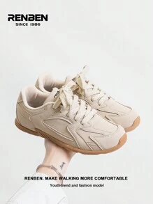 RENBEN 1 双人造女式复古粗犷运动鞋，低帮休闲运动运动鞋，适合 2024 年秋冬 - 卡其色 - 查看 6