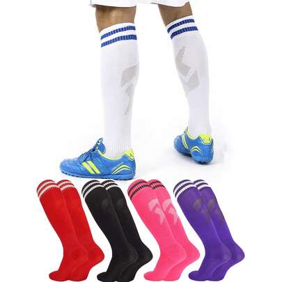 1 Pair Kids High-Top Football/Soccer Socks, Long Sports Socks, Moisture-Wicking Breathable, Suitable For 8-12 Years Old Boys Basketball Training, Girls Running Outdoor Activities