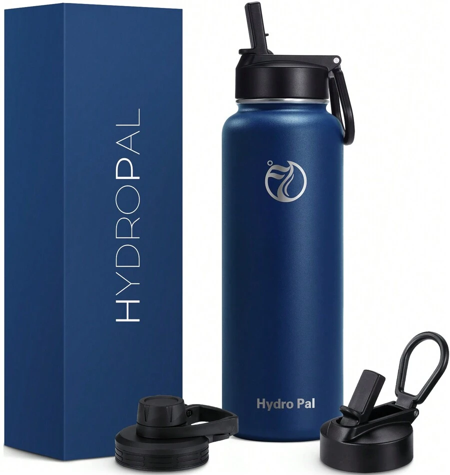 32 Insulated Water Bottles With 2 Leak Proof Lids(Spout Lid And Straw Lid), Wide Mouth Sport Water Bottle With Straw, Stainless Steel Powder-Coated Water Flask, Double Walled Vacuum - Màu xanh lam - Xem 1
