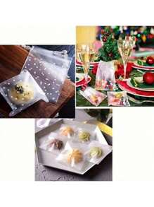 100pcs Self-Adhesive Polka Dot Transparent OPP Packaging Bag With Interesting Dot Patterns, Suitable For Snack Packaging Bags Such As Cookies, Bread, Candies, Etc., Suitable For Family Gatherings, Camping, Christmas, New Year, Valentine's Day And Other Gifts, Giving Gifts To Family And Friends (Excluding Labels)