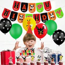 1 set di decorazioni per feste di compleanno a tema coniglietto nero "Bing Bing Happy Birthday", perfetto per feste di compleanno di bambini, feste a tema, riunioni familiari, feste di Capodanno