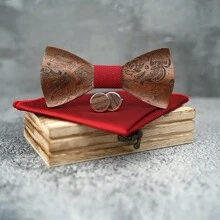 Wooden Bowknot Gravata 3D Paisley Design With Handkerchief And Cufflinks ,Wedding Groom Gift Butterfly For Men's Suit Shirt Necktie Jewerly Accessory