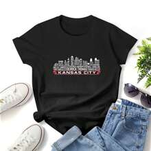 Kansas City Football Kansas City Skyline , Women T-Shirt, Round Neck Short Sleeve Woman Tee, Fashion And Casual, Nice Gift, Comfy And Soft For All-Season Wear