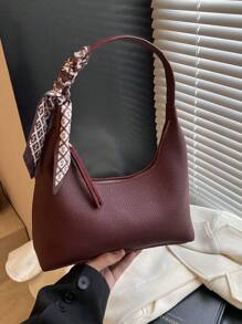 1 pieza Bolso de hombro/axilar minimalista de color borgoña con pañuelo