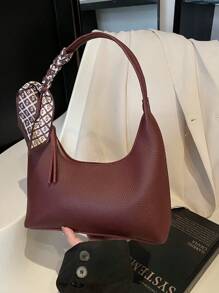 1 pieza Bolso de hombro/axilar minimalista de color borgoña con pañuelo