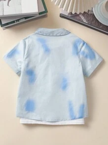 BLUE SAYING Camisa Azul de Manga Curta de Verão para Meninos Jovens, Camisas Casuais de Manga Curta com Estampa Criativa de Bolso, Camisas Cardigan Formais, Presente Fashion para Festa/Feriado - Azul - Visão 2