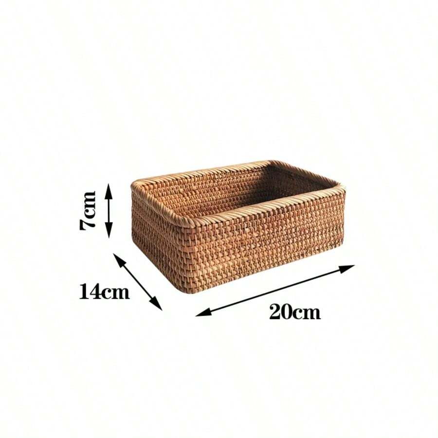 Hand-Woven Rattan Wicker Basket Fruit Tea Snack Bread Basket Cosmetic Rectangular Storage Box Household Kitchen Supplies - Black - View 1