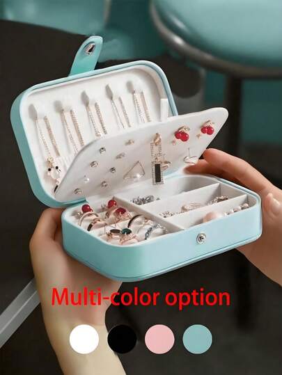 1 صندوق مجوهرات محمول، صندوق تخزين المجوهرات، صندوق مجوهرات للسفر، صندوق مجوهرات سعة كبيرة، علبة مجوهرات من الجلد الصناعي، مناسب لتخزين الخواتم والساعات والأساور والكاحل والأحمر شفاه وعدسات اللاصقة ومظلات العيون ومستحضرات العطور، هدية ل- الأم والأب والأصدقاء والصديقة والمعلمين، عيد الميلاد والآباء وعيد الشكر والميلاد ورأس السنة والخطوبة والمدرسة