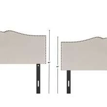 Castle Place Curved Upholstered Nailhead Trim Linen Headboard, Warm Grey, Full