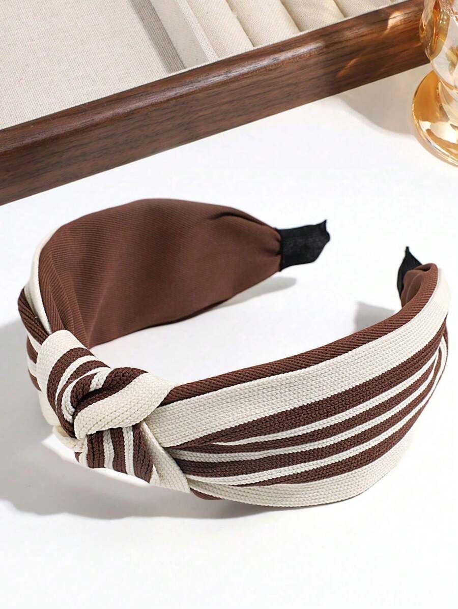 1pc Elegant Fashionable Minimalist Wide-Brimmed Knotted Striped Headband For Women, Suitable For Daily Wear
