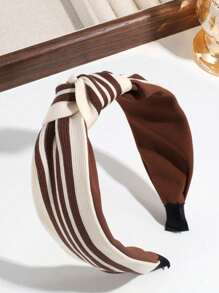 1pc Elegant Fashionable Minimalist Wide-Brimmed Knotted Striped Headband For Women, Suitable For Daily Wear