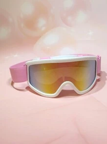 1pc Cute Pink & White Extra Large Ski Goggles, Full Cover Women Fashion Decorative Soft Gasket Skiing Protective Glasses, Anti-Fog For Snowmobile ATV Karting Hiking Cycling Welding Anti-Splash Anti-Sandstorm With Adjustable Strap - 白框/粉紅鍍膜/粉帶 - 查看 4