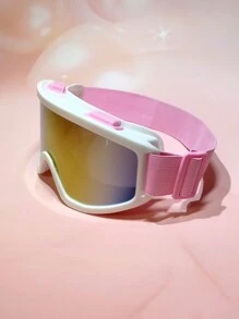 1pc Cute Pink & White Extra Large Ski Goggles, Full Cover Women Fashion Decorative Soft Gasket Skiing Protective Glasses, Anti-Fog For Snowmobile ATV Karting Hiking Cycling Welding Anti-Splash Anti-Sandstorm With Adjustable Strap - 白框/粉紅鍍膜/粉帶 - 查看 3