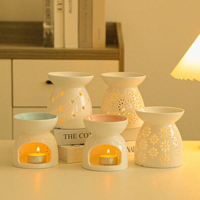 1 قطعة من حامل البخور السيراميك المجوف، حامل بخور كلاسيكي، حامل شموع إبداعي، أدوات ديكورات غرفة المعيشة (بدون شمعة أو صينية)، حامل عطور عطرية سيراميكي، أدوات الحرف المنزلية، أداة موزع العطور، حامل شموع السيراميك، مناسب لديكور طاولة الزفاف/الحفلات/هدية