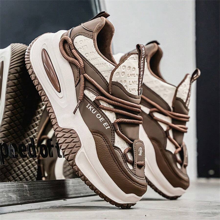 Nuevas Zapatillas Gruesas de Moda para Hombre 2025, Zapatillas Casuales Chunky Personalizadas Estilo Pan, Diseño de Nicho Estilo Ins para Adolescentes, Zapatillas Blancas, Zapatos Deportivos Casuales de Suela Gruesa - Caqui - Ver 1