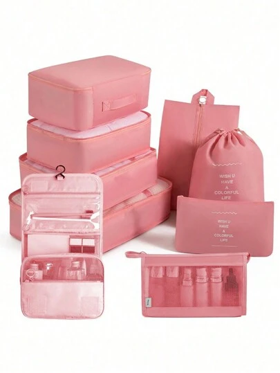 9件套 - 8件套 7件套 1件装 旅行收纳袋，旅行必备，多功能收纳袋，高效优质保护，化妆包，旅行打包袋，行李整理套装，便携式行李箱打包袋，拉链旅行配件，适用于行李、衣物、裤子、鞋子、袜子 - 度假风，轻便旅行包，衣物内衣收纳袋