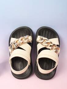 1 Pair Beige Baby Girl Sandals, Elastic Backstrap, Versatile Casual Simple Design, Comfortable Summer Outdoor Shoes - Beige - View 6