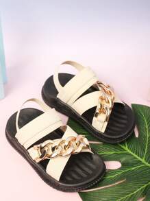 1 Pair Beige Baby Girl Sandals, Elastic Backstrap, Versatile Casual Simple Design, Comfortable Summer Outdoor Shoes - Beige - View 2