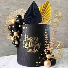 LaVenty Decorațiuni pentru tort cu globuri negre aurii, decorațiuni pentru tort cu foiță de aur, decorațiuni pentru tort cu rochie de bal, decorațiuni pentru tort în stilul anilor '20, articole pentru petreceri în stilul anilor 1920, articole pentru petreceri de Anul Nou - aur negru - Vizualizare 7