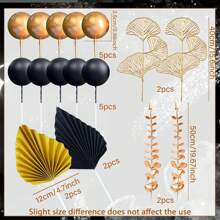 LaVenty Decorațiuni pentru tort cu globuri negre aurii, decorațiuni pentru tort cu foiță de aur, decorațiuni pentru tort cu rochie de bal, decorațiuni pentru tort în stilul anilor '20, articole pentru petreceri în stilul anilor 1920, articole pentru petreceri de Anul Nou - aur negru - Vizualizare 6