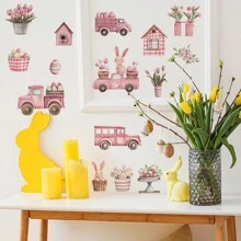 1pc Easter Truck Transport Of Easter Eggs And Tulips Wall Sticker For Room Decor, Vinyl Wall Decals,Remov﻿Able Stickers,Home Background Beautification Wall Stickers Personalised Stickers - Multicolor - View 1