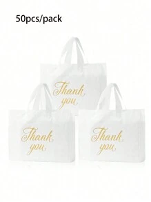 10pcs/50pcs/Pack Reusable Party Gift Bag With Handle Thank You Print,Suitable For Retail Clothing,Christmas