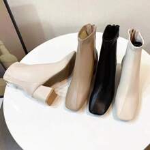 Bottes Femmes Bottes Hiver Style Européen et Américain Bout Carré Fermeture Éclair Arrière Bottines Femmes Talon Bloc Talon Moyen Femmes