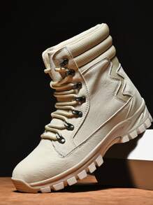 Plus Size Unisex Spring/Summer/Autumn Outdoor Training Boots, Military Boots, Hiking Boots, Sneakers, Lace-Up Fashion Shoes, Leather Non-Slip Outdoor Boots, Casual Hiking Boots - Beige - View 6