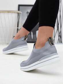 Women's Slip-On Sports Shoes With Lettering InCerppa- Footwear - Grey - View 3