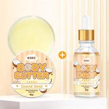 KOEC 椰子甜甜圈身体乳及身体精华双效套装，持久留香身体护理产品，身体保湿油 - 杏色 - 查看 2